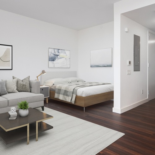 Studio apartment with living area and sleeping nook