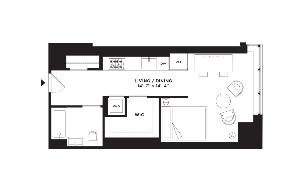 T.506-T.906 - Studio floorplan layout with 1 bath and 509 square feet.