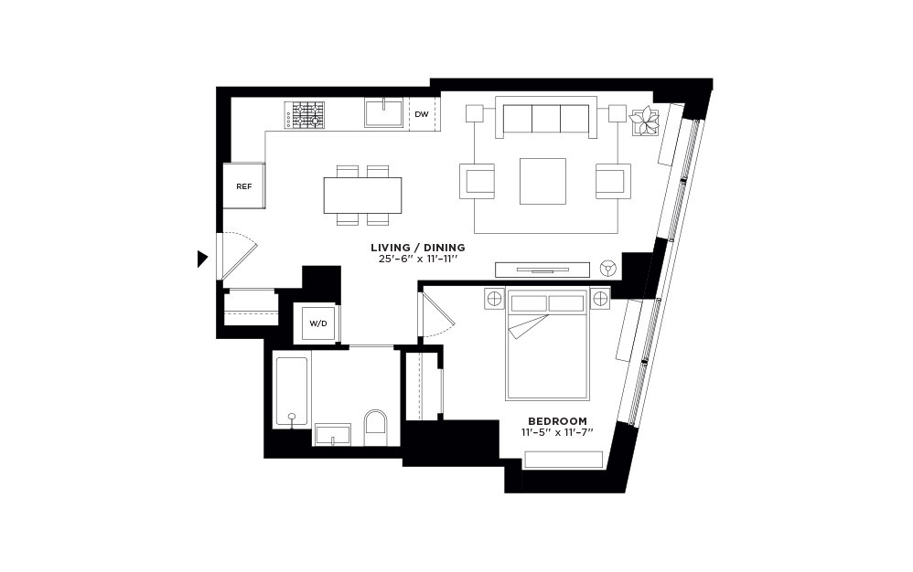 T.510-T.910 - 1 bedroom floorplan layout with 1 bath and 677 square feet.