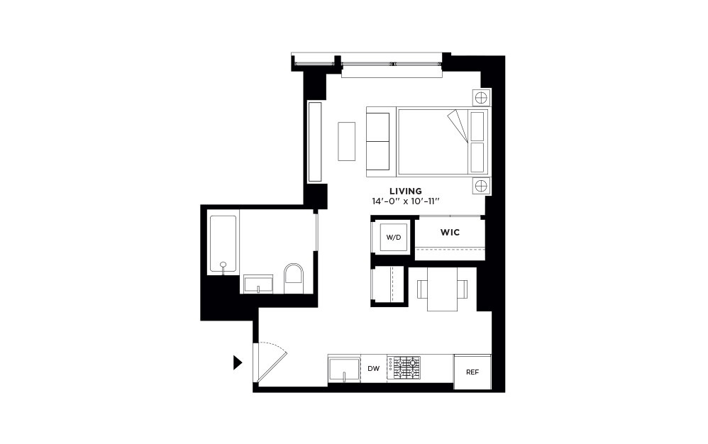 N/S.207 - Studio floorplan layout with 1 bath and 478 square feet.