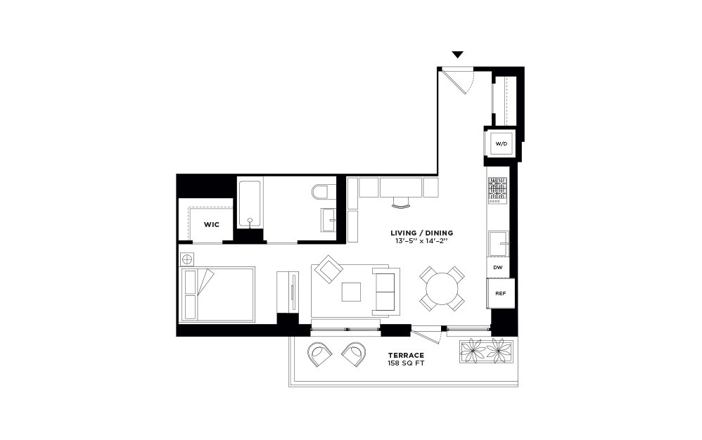 N/S.311 - Studio floorplan layout with 1 bath and 577 square feet.